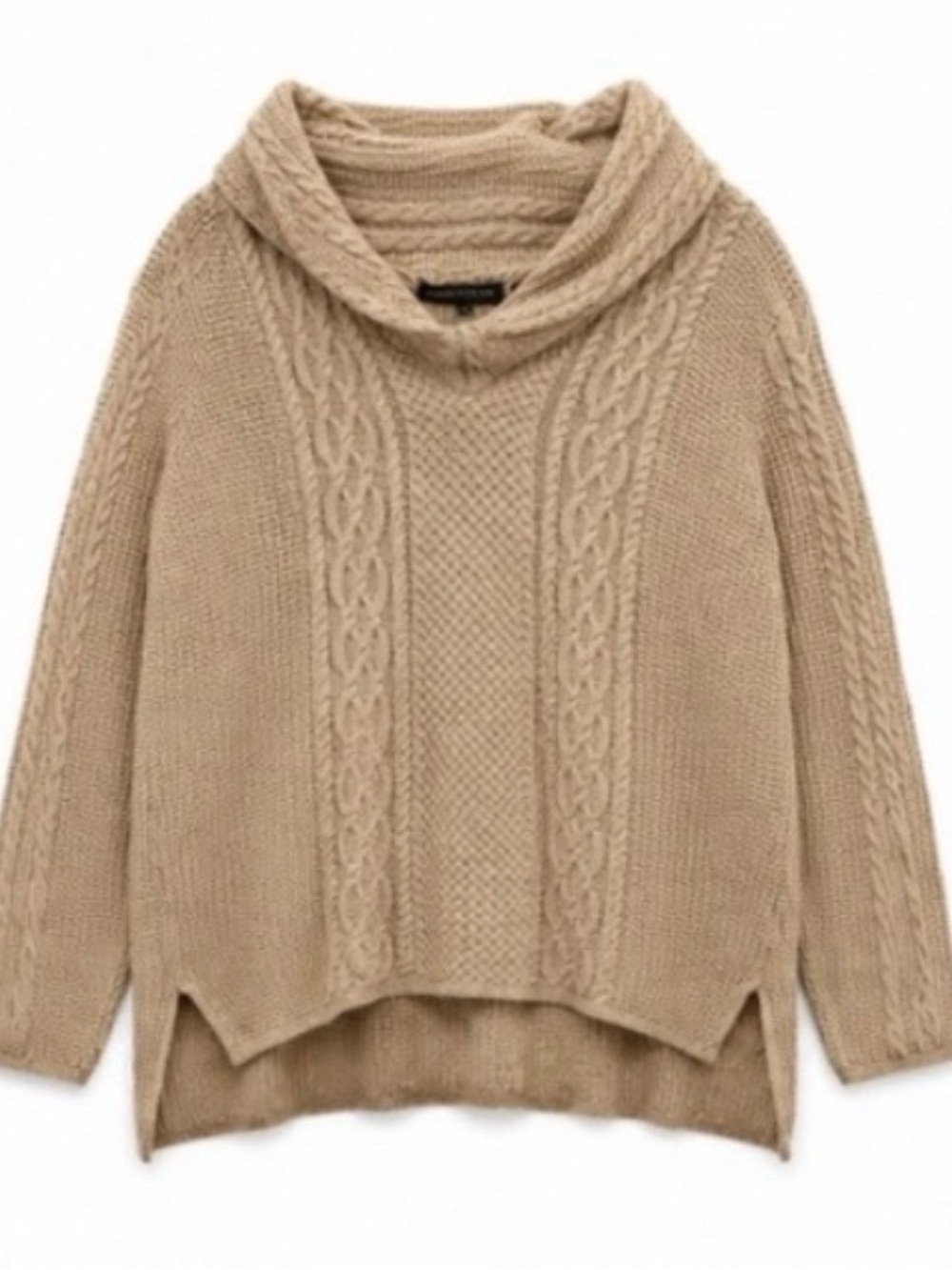 Cozy Cable-Knit Shawl Collar Sweater - Beige